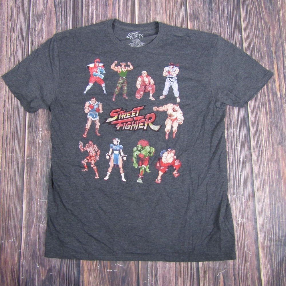 Street Fighter Shirt Mens XL Gray Capcom Graphic Tee Video Game Characters 2018